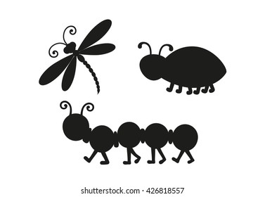 Vector black silhouettes of beetle