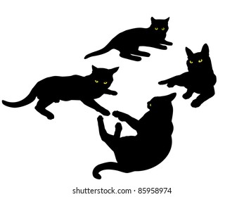 Vector black silhouettes of cats.