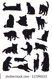 Vector black silhouettes drawing cats