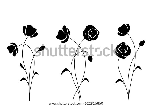 Vector Black Silhouettes Flowers Isolated On Stock Vector (Royalty Free