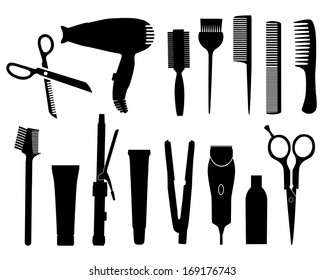 Vector Black Silhouettes Hairdressing Tools On Stock Vector (Royalty ...