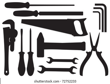 Vector Black Silhouettes of Hand Tools Kit