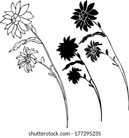 Vector Black Silhouettes Isolated Flowers Stock Vector (Royalty Free ...