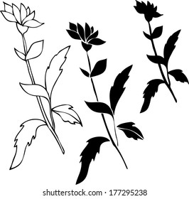 vector black silhouettes isolated  with flowers 