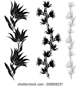 vector black silhouettes isolated with flowers
