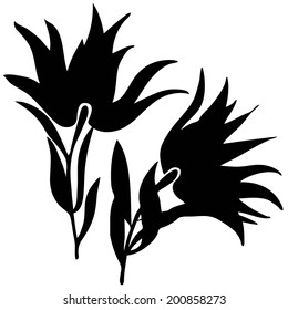 vector black silhouettes isolated with flowers