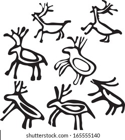 vector black silhouettes isolated on white background elk, deer