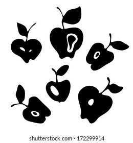 vector black silhouettes isolated on white background apple