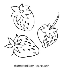  vector black silhouettes isolated with strawberry