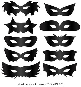 Vector Black Silhouettes Masks Collection  Isolated on White Background.