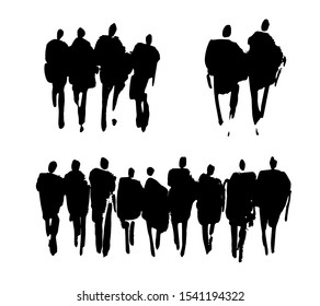 vector black silhouettes of people made by brush strokes