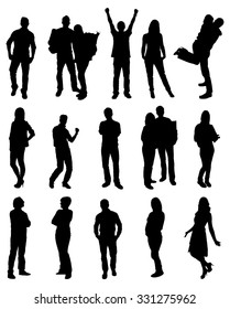 Vector Black Silhouettes Of People Over White Background