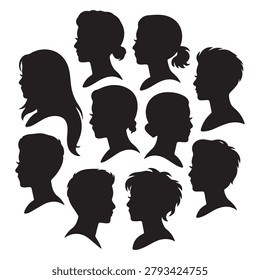 Vector Black silhouettes visages set. with white background