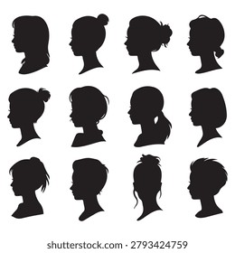 Vector Black silhouettes visages set. with white background
