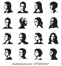 Vector Black silhouettes visages set. with white background