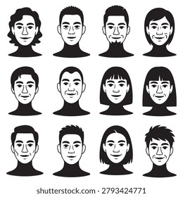 Vector Black silhouettes visages set. with white background