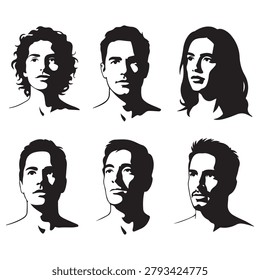 Vector Black silhouettes visages set. with white background