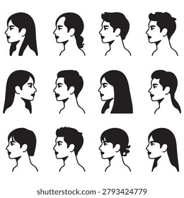 Vector Black silhouettes visages set. with white background