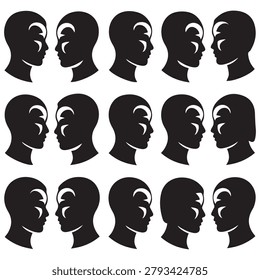 Vector Black silhouettes visages set. with white background