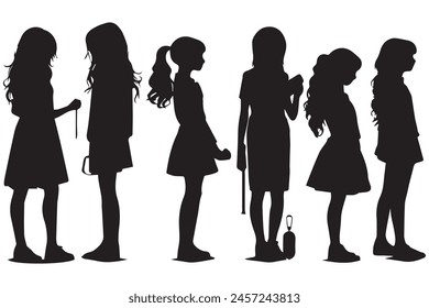vector black silhouettes of women on white background, girls silhouette