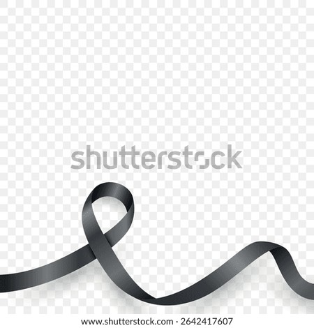 Vector Black Silk Ribbon. Universal Mourning, Remembrance, Melanoma Awareness and Memorial Symbol for Funeral, Loss Tribute, Death, Charity Campaign, Solidarity Sign and Grief Design