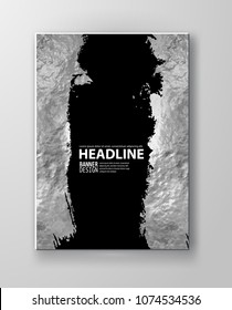 Vector Black and Silver Design Templates for Brochures, Flyers, Mobile Technologies, Applications, Online Services, Typographic Emblems, Logo, Banners. Chrome Abstract Modern Background.