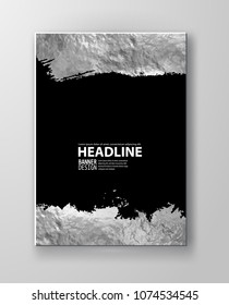 Vector Black and Silver Design Templates for Brochures, Flyers, Mobile Technologies, Applications, Online Services, Typographic Emblems, Logo, Banners. Chrome Abstract Modern Background.