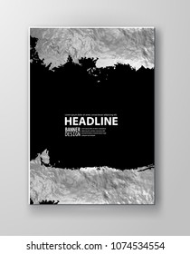 Vector Black and Silver Design Templates for Brochures, Flyers, Mobile Technologies, Applications, Online Services, Typographic Emblems, Logo, Banners. Chrome Abstract Modern Background.
