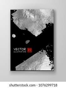 Vector Black and Silver Design Templates for Brochures, Flyers, Mobile Technologies, Applications, Online Services, Typographic Emblems, Logo, Banners. Chrome Abstract Modern Background.