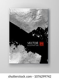Vector Black and Silver Design Templates for Brochures, Flyers, Mobile Technologies, Applications, Online Services, Typographic Emblems, Logo, Banners. Chrome Abstract Modern Background.