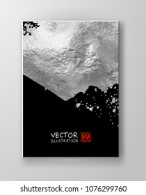 Vector Black and Silver Design Templates for Brochures, Flyers, Mobile Technologies, Applications, Online Services, Typographic Emblems, Logo, Banners. Chrome Abstract Modern Background.