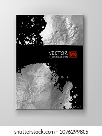 Vector Black and Silver Design Templates for Brochures, Flyers, Mobile Technologies, Applications, Online Services, Typographic Emblems, Logo, Banners. Chrome Abstract Modern Background.