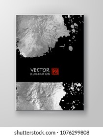 Vector Black and Silver Design Templates for Brochures, Flyers, Mobile Technologies, Applications, Online Services, Typographic Emblems, Logo, Banners. Chrome Abstract Modern Background.