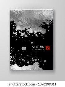 Vector Black and Silver Design Templates for Brochures, Flyers, Mobile Technologies, Applications, Online Services, Typographic Emblems, Logo, Banners. Chrome Abstract Modern Background.
