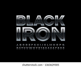 Vector Black Silver Font. Metallic Alphabet Letters and Numbers