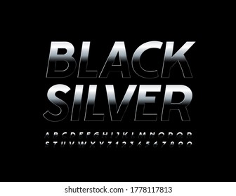 Vector Black Silver modern Font. Industrial Metal Font. Reflective gradient Alphabet Letters and Numbers