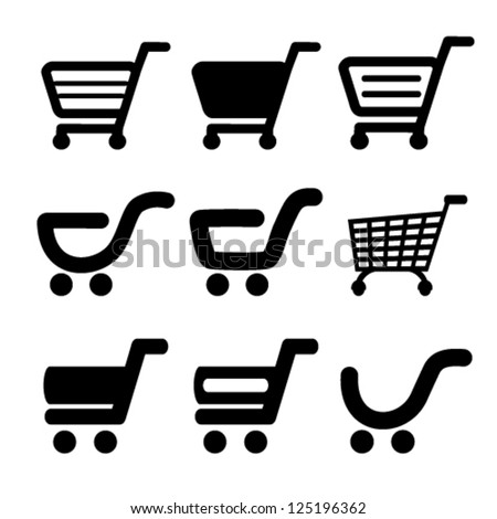 Vector black simple shopping cart, trolley, item, button