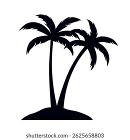 Vector black simple silhouette of two palm trees isolated on white background
