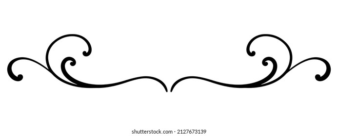 Vector Black simple elemento de línea simétrica para San Valentín, cumpleaños, día de la madre, productos para selebraciones. Diseño con rizos y remolinos para la decoración de productos festivos, web, menús, etiquetas