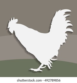 Vector black singing rooster silhouette cut out paper 