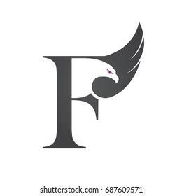 Vector Black Single Letter F Eagle Logo