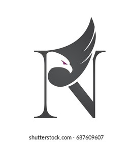 Vector Black Single Letter N Eagle Logo