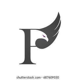 Vector Black Single Letter P Eagle Logo