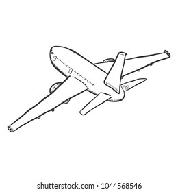Vector Black Sketch Airplane. Passenger Plane Taking off.