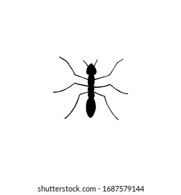 Vector black sketch ant silhouette isolated on white background