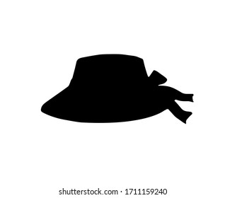 Vector black sketch beach straw woman hat silhouette isolated on white background