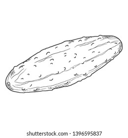 Vector Black Sketch Cucumber on Isolated White Background