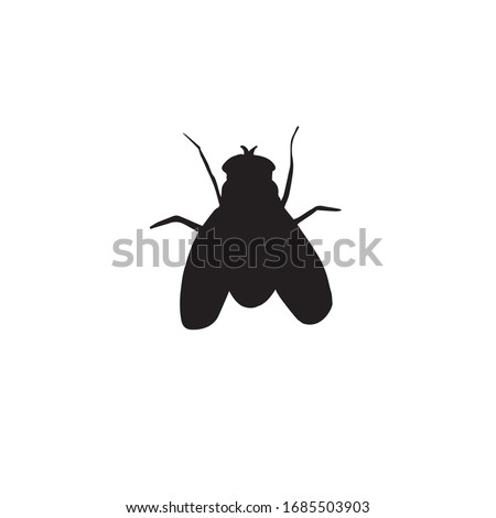 Vector black sketch fly insect silhouette isolated on white background