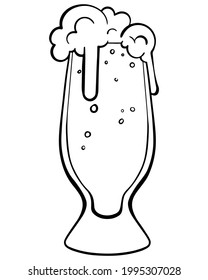 vector black Sketch of a glass goblet with a Drink and Bubbles, line art of beer, soda or cocktail