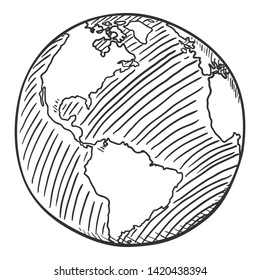 Vector Black Sketch Globe Earth Illustration on Isolated Background